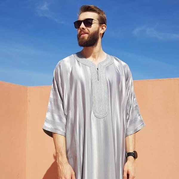 Grey moroccan djellaba for men oriental kaftan