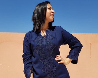Moroccan navy blue caftan for women ramadan clothing