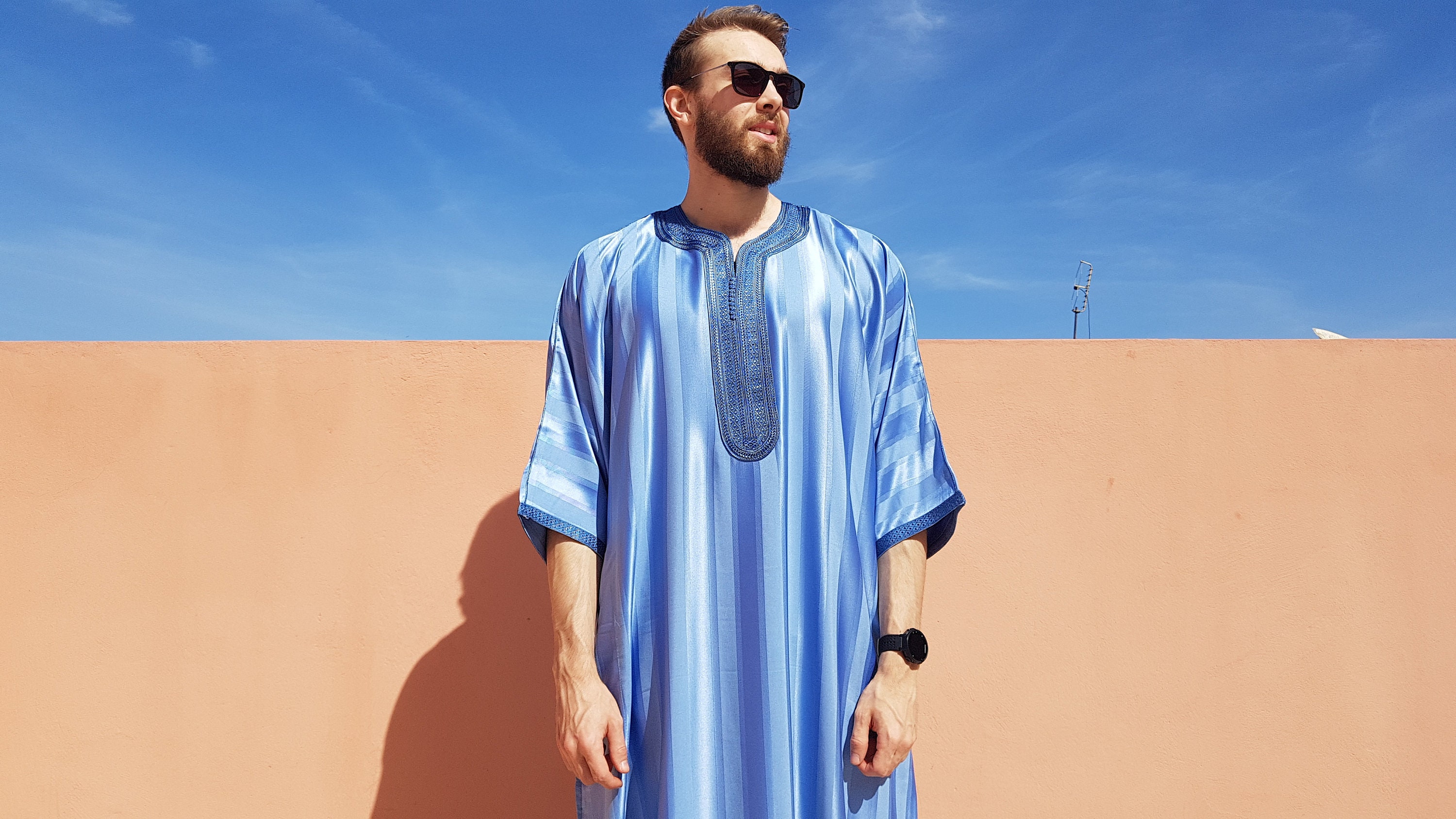 Chilaba Djellaba bright Moroccan blue for man. Comfortable and elegant to  use at home or parties or events. Wide 70x147 - AliExpress