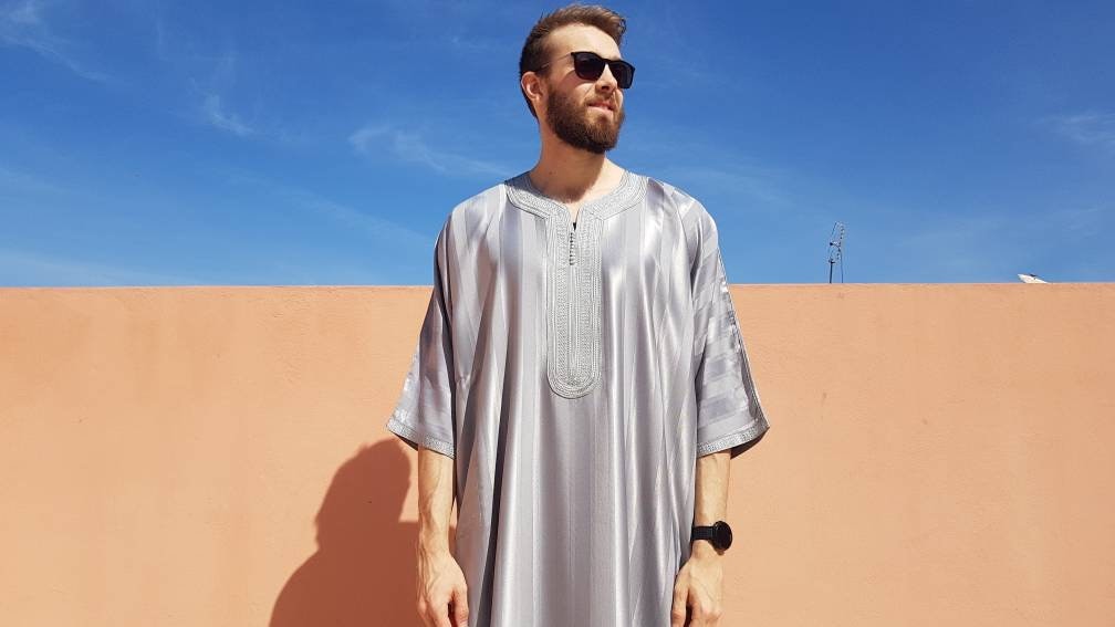 Grey moroccan djellaba for men oriental kaftan