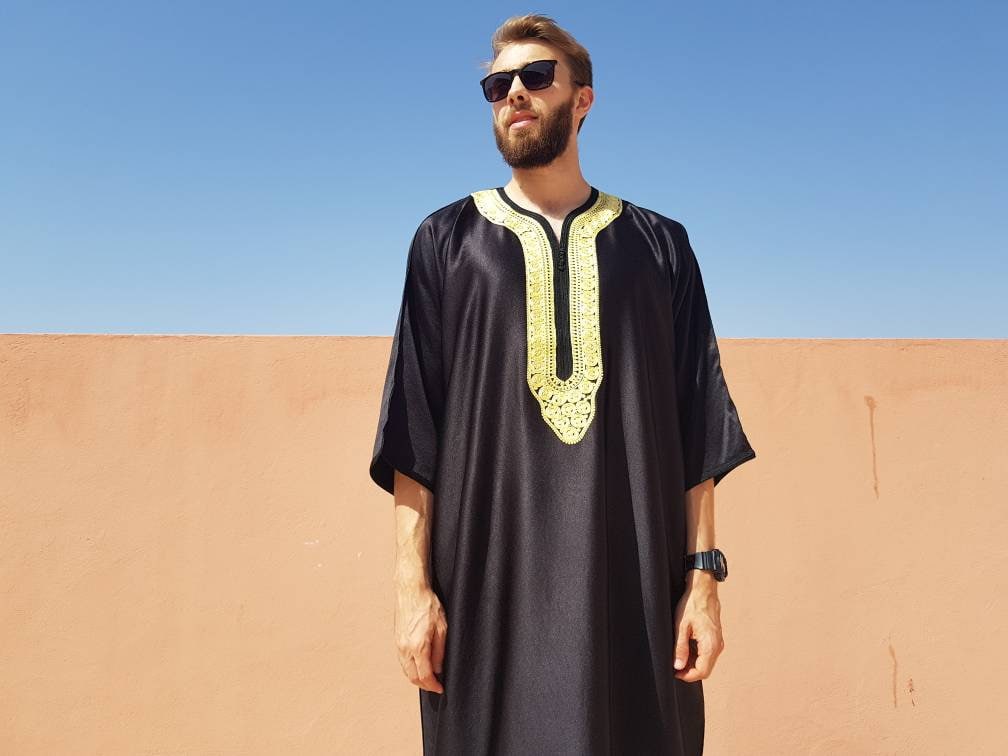 Moroccan kaftan for men, black bohemian djellaba, thobe for men