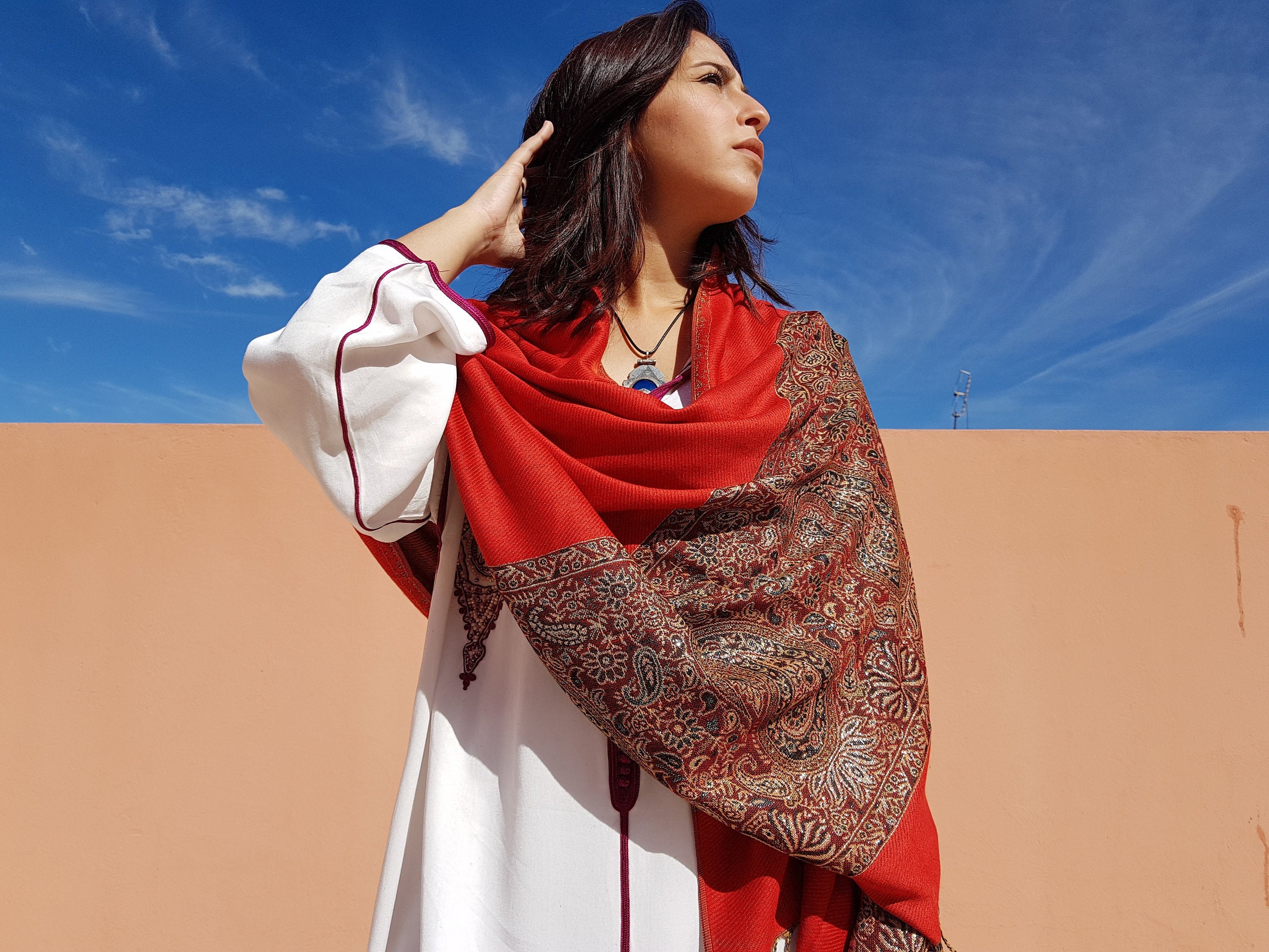 Preciosa bufanda pashmina roja para mujer - México