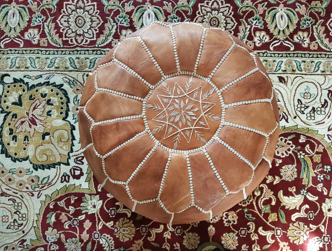 Pouf en cur marocan pouf rond pouf berbère pouf cur - Etsy France