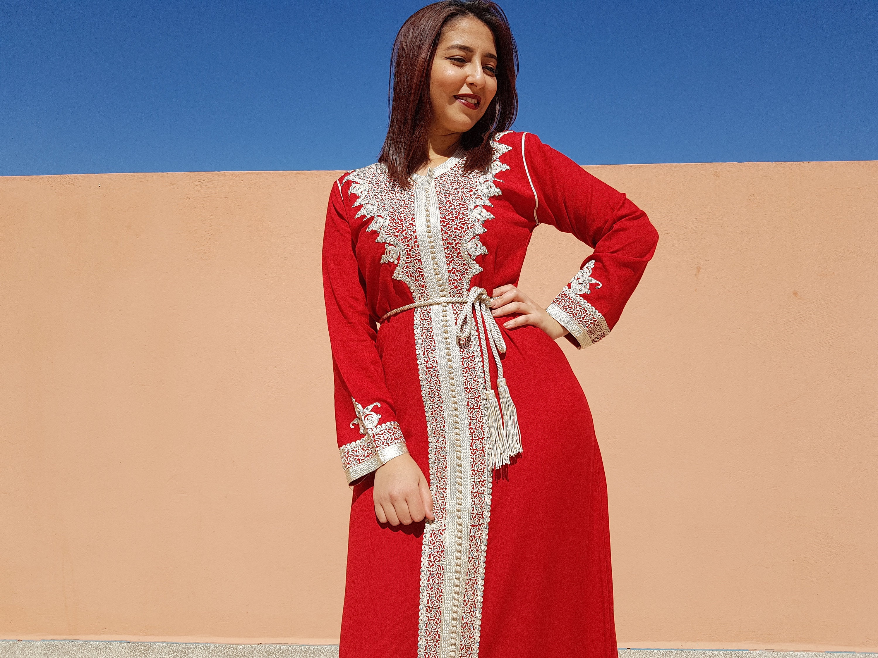 red and white kaftan