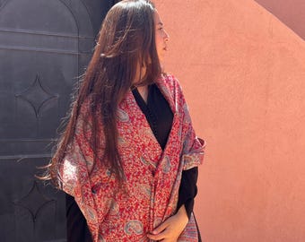 Patterned Pink Scarf with Fringes – Beautiful Warm Shawl for Cold Seasons