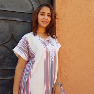 Robe blanche marocaine, caftan bohème pour femme, robe longue à rayures image 4