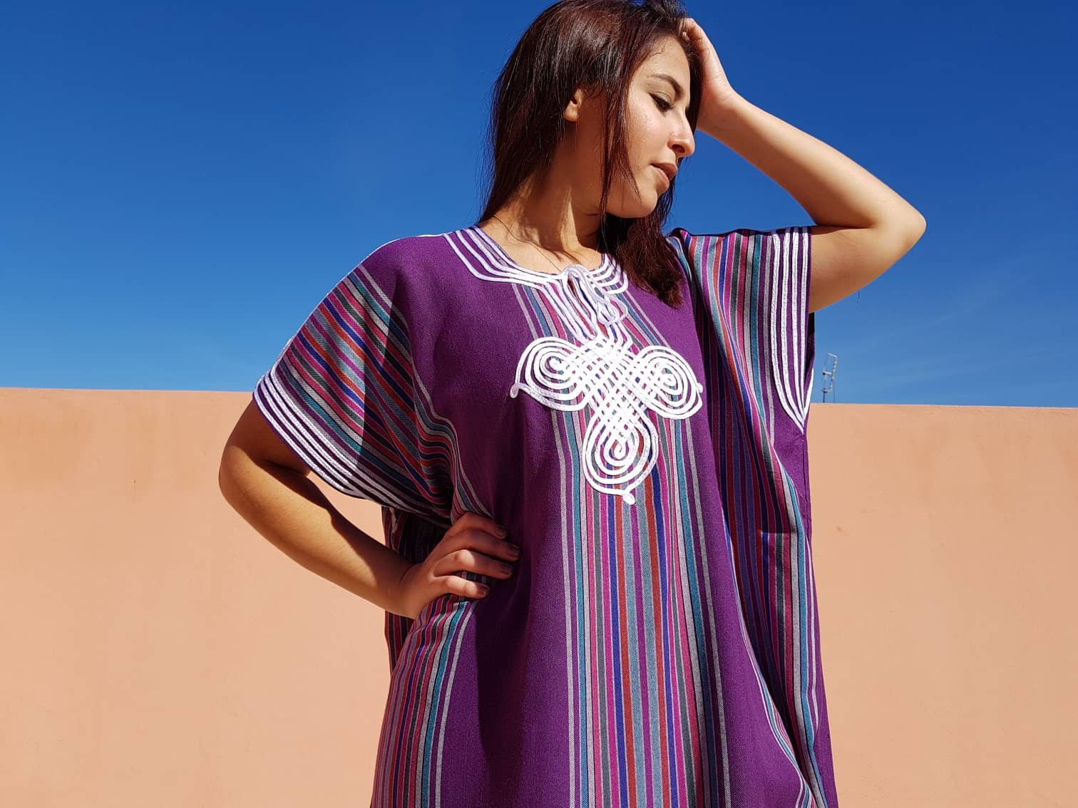 Purple moroccan kaftan for women, bohemian clothing, oriental dress