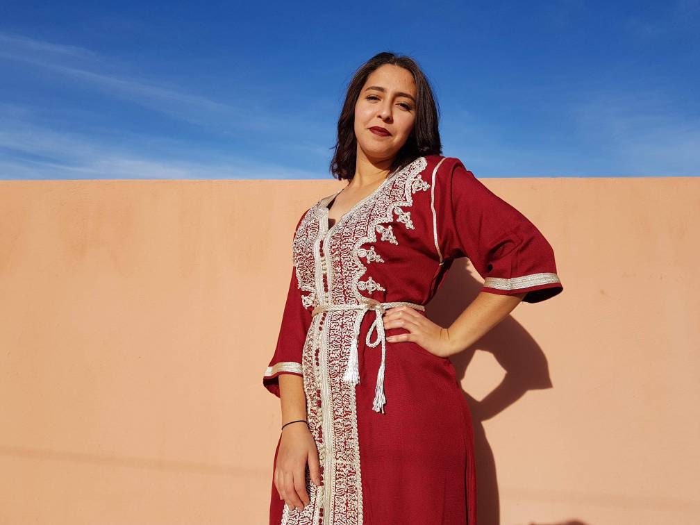 Beautiful moroccan burgundy kaftan for women christmas gift