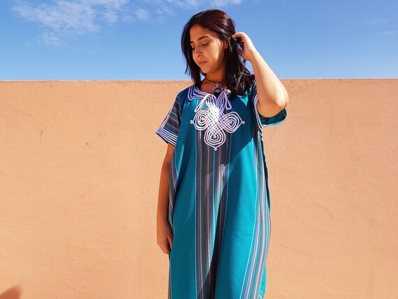 Vestido azul marroquí boho kaftan para mujer vestido largo a | Etsy México