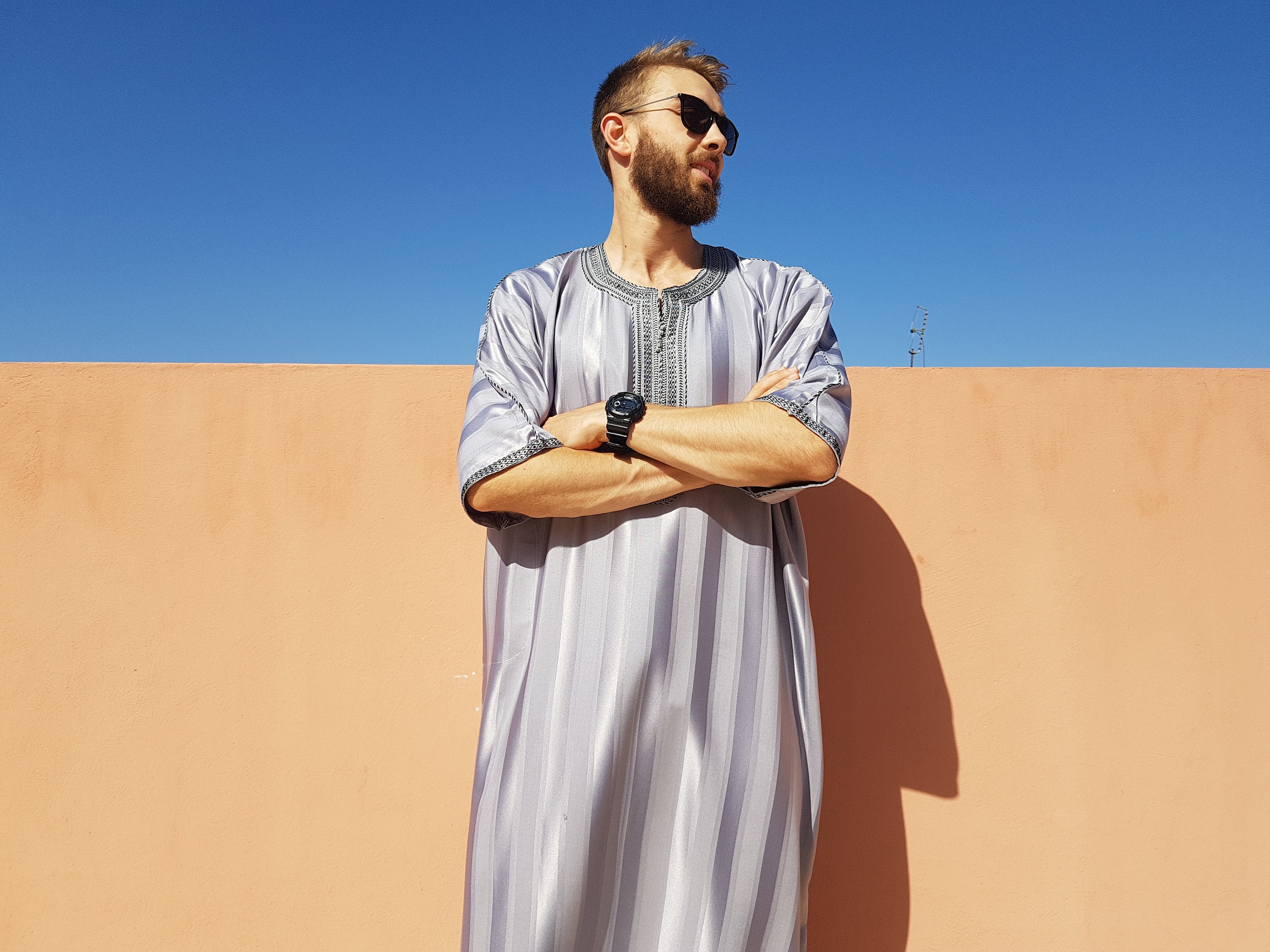 Grey moroccan djellaba for men oriental kaftan