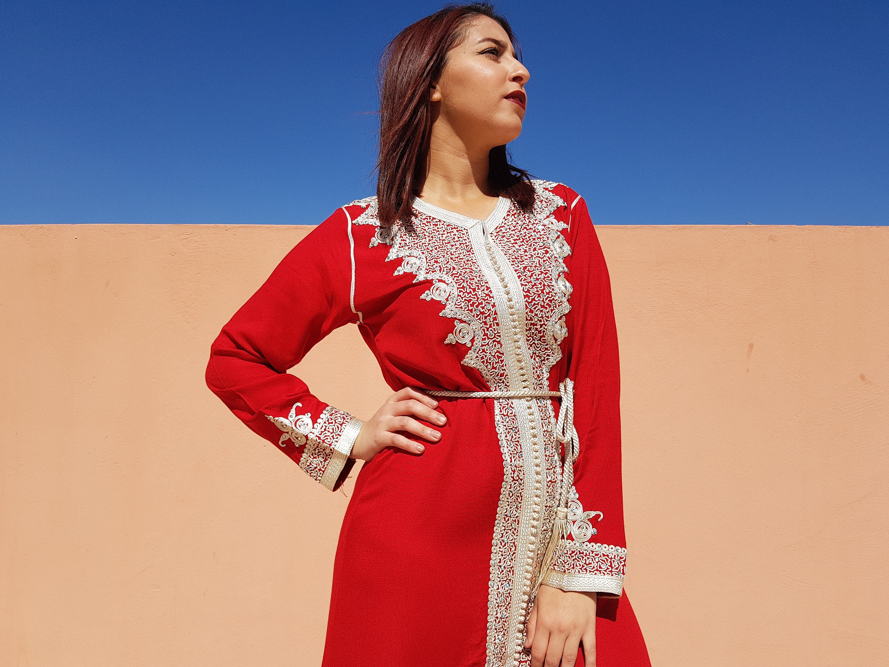 red and white kaftan