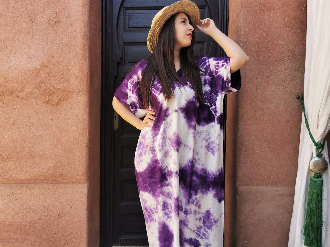 Handmade Moroccan Kaftan Caftan Beach Cover Up - Casual Linen Dress For Women, Magenta, Sm-Lg