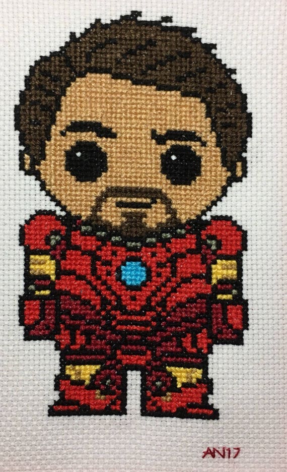 Marvel Handmade Cross Stitch Iron Man Tony Stark Framed Etsy