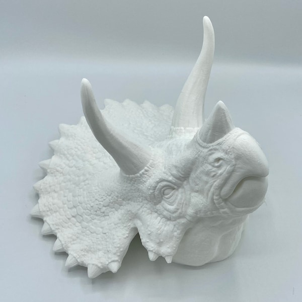 Triceratops Faux Taxidermy Wall Mounted Dinosaur Head 3D Printed Themed Home Decor Conversation Piece
