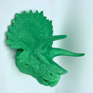 Triceratops Faux Taxidermy Wall Mounted Dinosaur Head 3D Printed Themed Home Decor Conversation Piece Green Silk