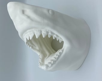Great White Shark Wall Mount, Faux Taxidermy Shark, Shark Head Wall Decor, 3D Printed Ocean Art, Beach House Decor, Shark Gift