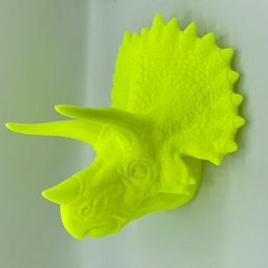 Triceratops Faux Taxidermy Wall Mounted Dinosaur Head 3D Printed Themed Home Decor Conversation Piece Neon Yellow