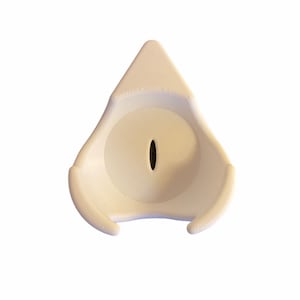 May include: White plastic guitar stand with a triangular base and a circular hole in the center.