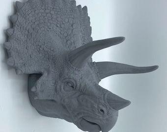 Triceratops Faux Taxidermy Wall Mounted Dinosaur Head 3D Printed Themed Home Decor Conversation Piece