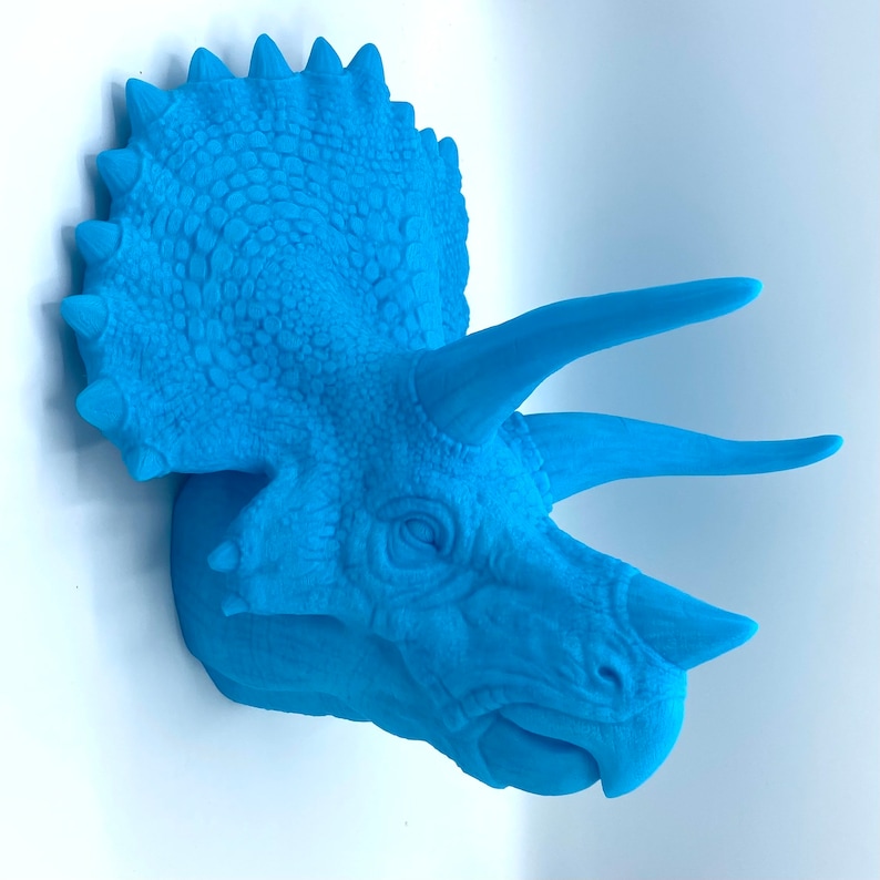 Triceratops Faux Taxidermy Wall Mounted Dinosaur Head 3D Printed Themed Home Decor Conversation Piece Teal