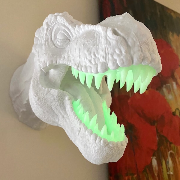 T-Rex Faux Taxidermy Wall Mounted Dinosaur Head 3D Printed Themed Home Decor Conversation Piece