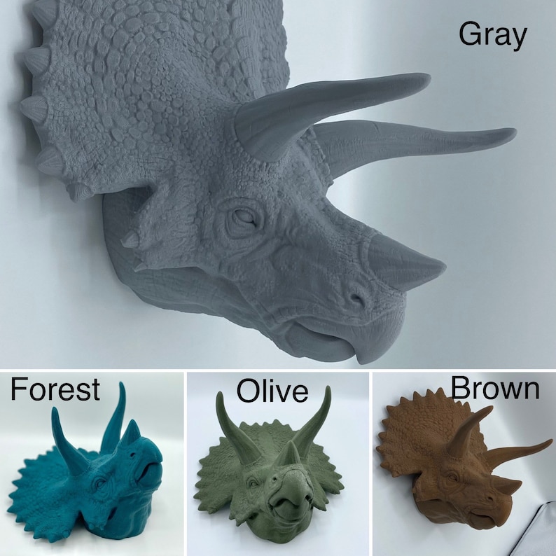 Triceratops Faux Taxidermy Wall Mounted Dinosaur Head 3D Printed Themed Home Decor Conversation Piece image 3