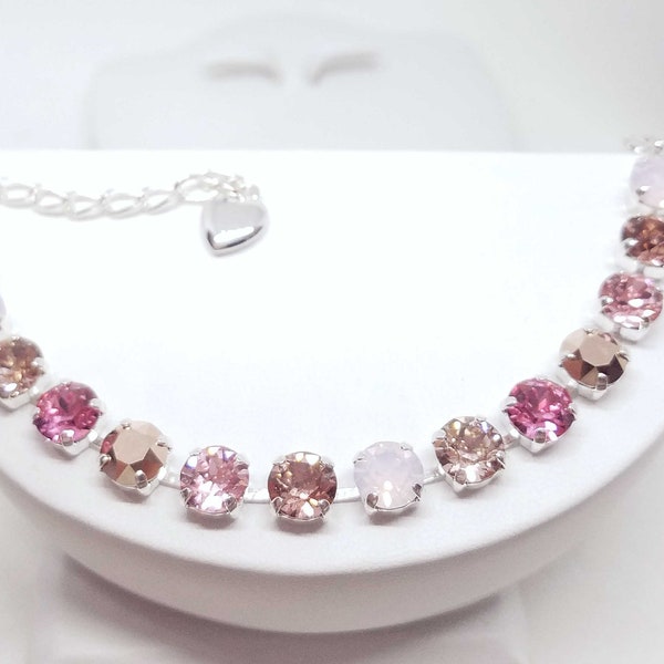 Swarovski 'Vintage Rose' Crystal Bracelet, Swarovski 8mm Rose Pink Crystal Jewelry Set, Bridesmaid Jewelry Set