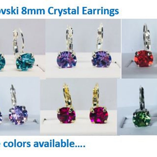 Swarovski Crystal 8mm Lever Back Drop Earrings - Classy; Choose Your Favorite Color and Finish