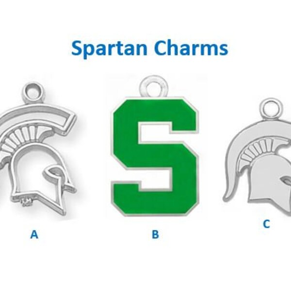 Spartan charms, Green 'S' Sports charm and player number charms, Athletic charms for bracelet, pendant and keychain