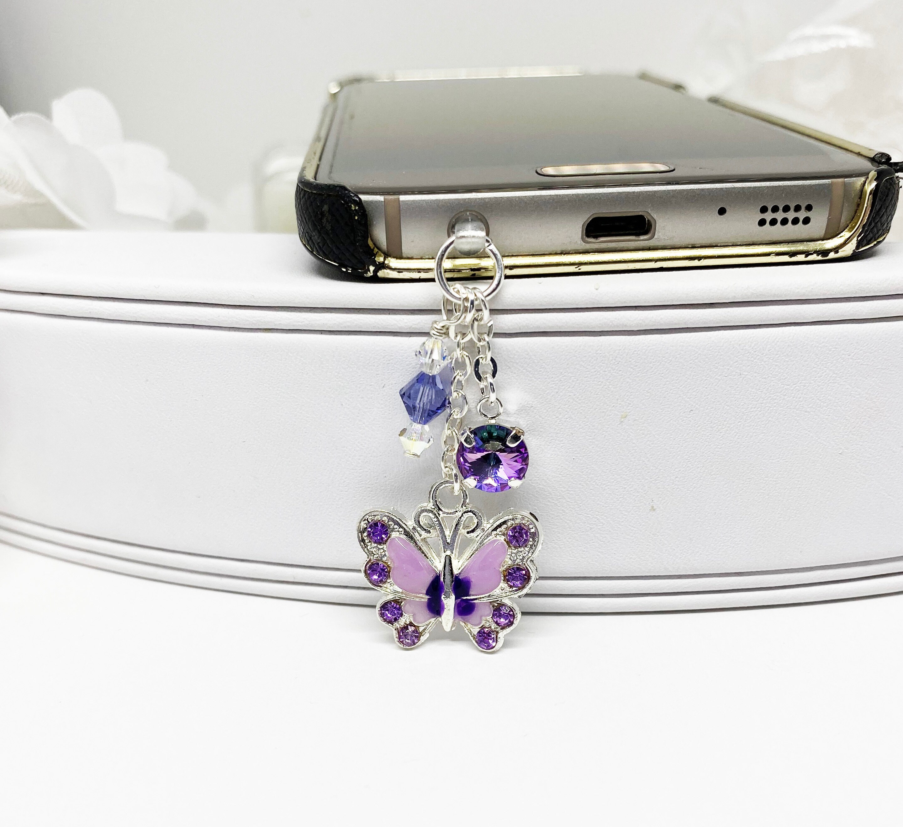 Purple Butterfly Cell Phone Dust Plug Charm Earphone Jack Etsy