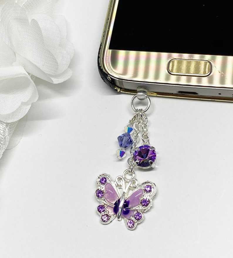 Purple Butterfly Cell Phone Dust Plug Charm Earphone Jack Etsy