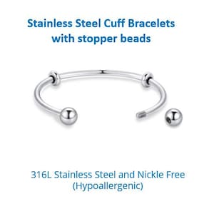 316L Stainless Steel Cuff 65mm inner diameter Starter Charm Bracelet for women, DIY bangle bracelet, Add Beads to Bracelet