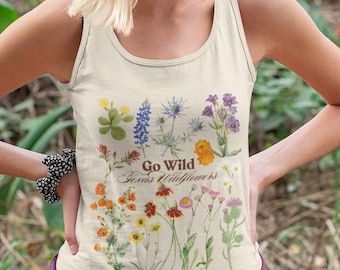 Débardeur Texas Wildflower : t-shirt sans manches à imprimé botanique