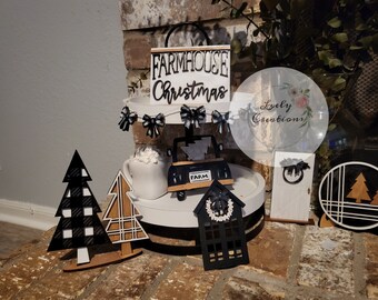 Farmhouse Christmas tiered tray set
