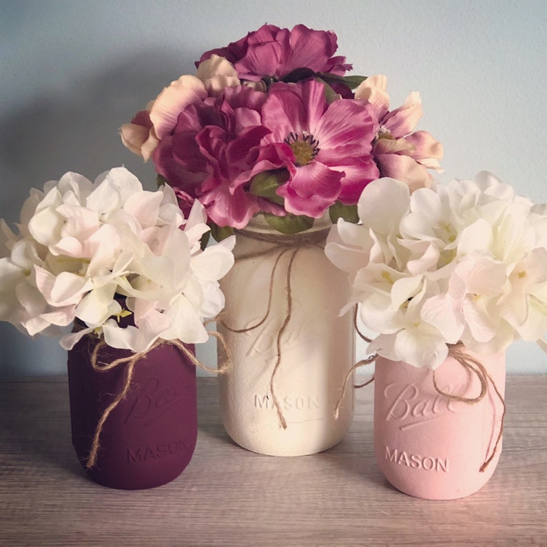 Individual Mason Jar Centerpieces Dusty Rose Burgundy Bridal | Etsy