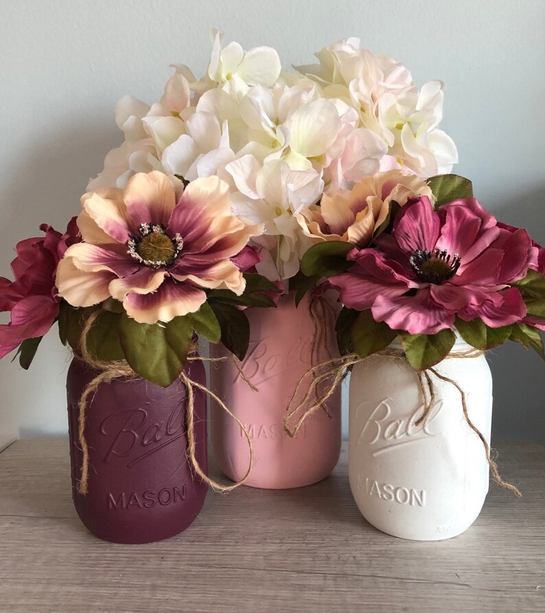 Mason Jar Centerpieces Baby Shower Decorations Burgundy Etsy Mason Jar Centerpieces Baby Shower Decorations Burgundy Etsy