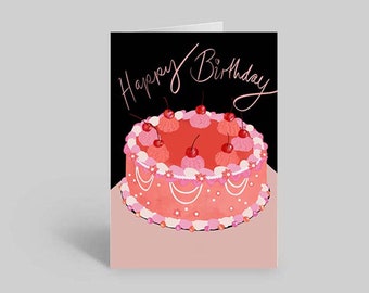 Happy Birthday Vintage Cake Greeting Card