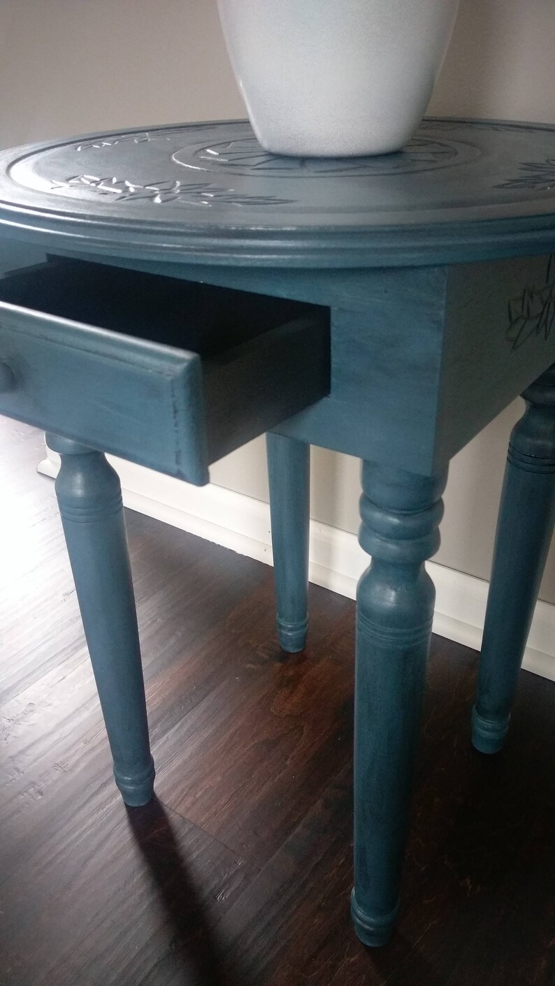 Small Blue Accent Table/ Small Blue Nightstand / Small Blue Etsy