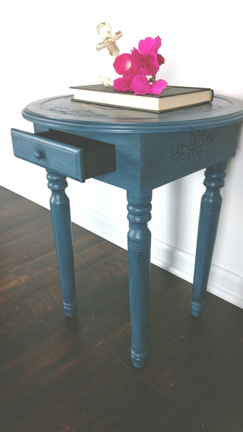 Small Blue Accent Table/ Small Blue Nightstand / Small Blue Etsy
