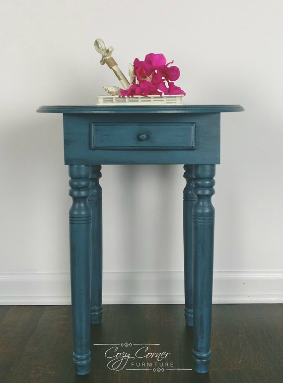 Small Blue Accent Table Small Blue Nightstand Small Blue Etsy