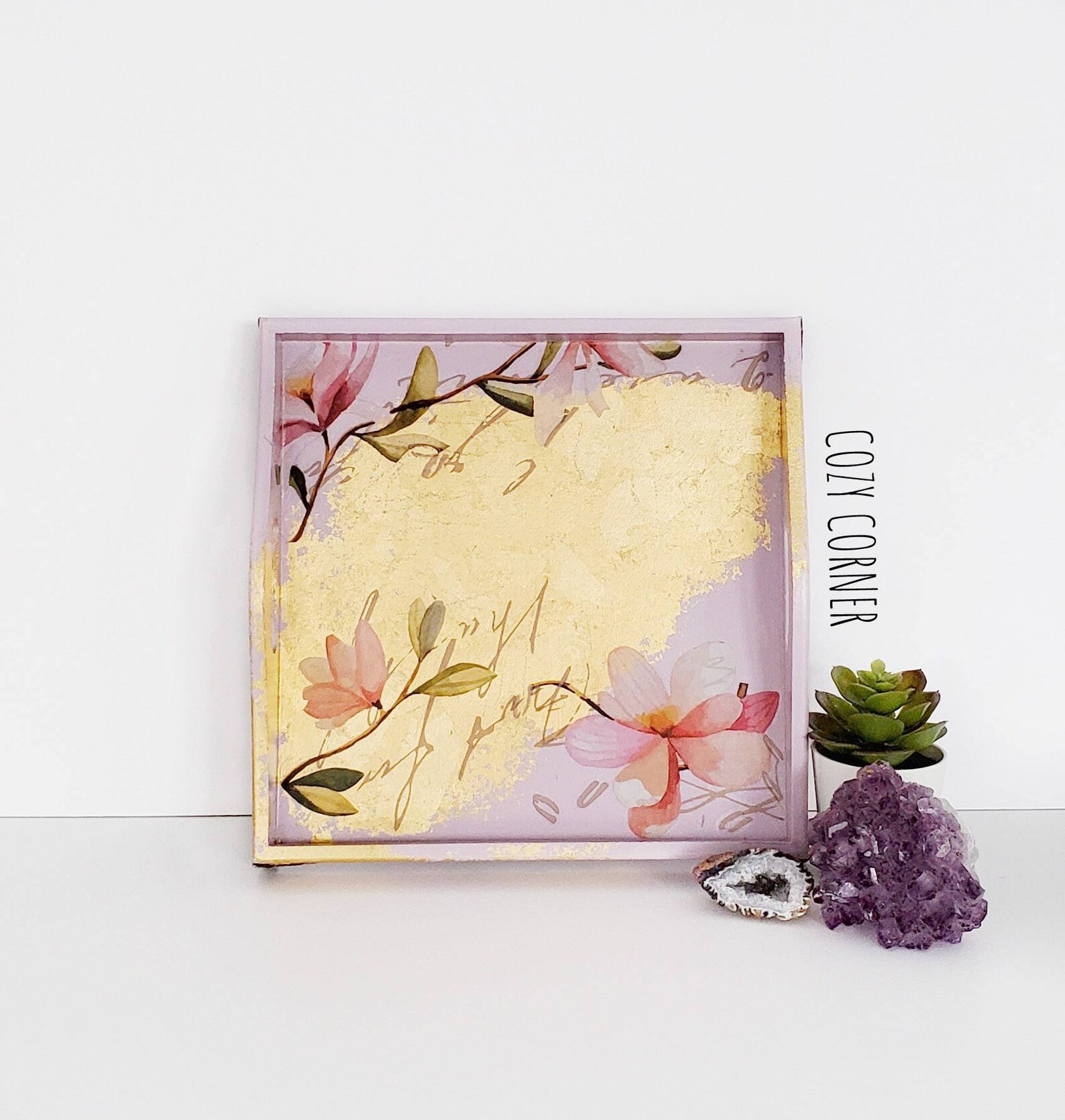 Small Decorative Tray, Small Purple Tray, Refinished Tray, Perfume Tray