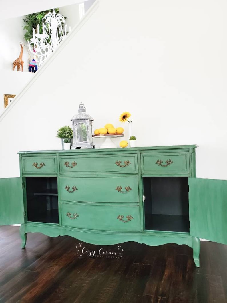 Antique Green Buffet Emerald Buffet Table Unique Furniture Etsy