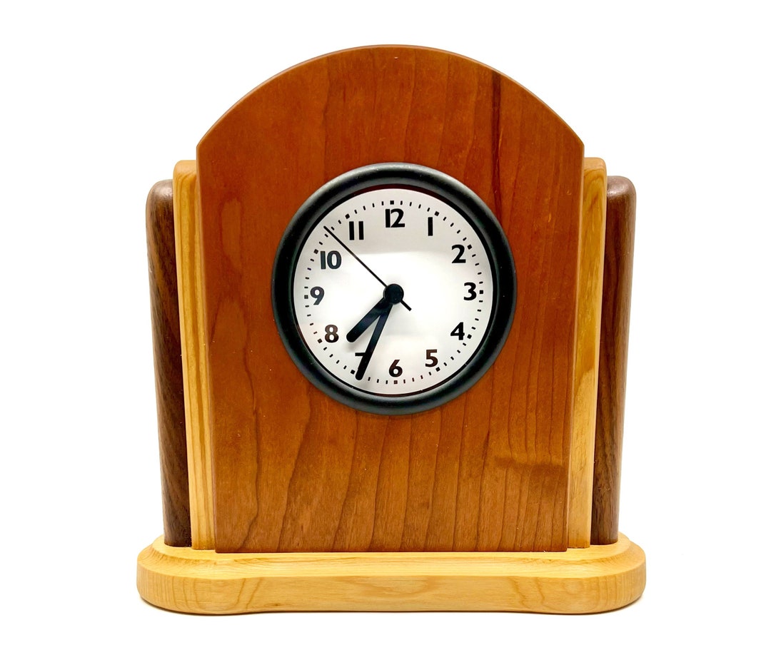 Cherry Wood Art Deco Clock, Wood Mantel Clock, Handmade Wood Clock for
