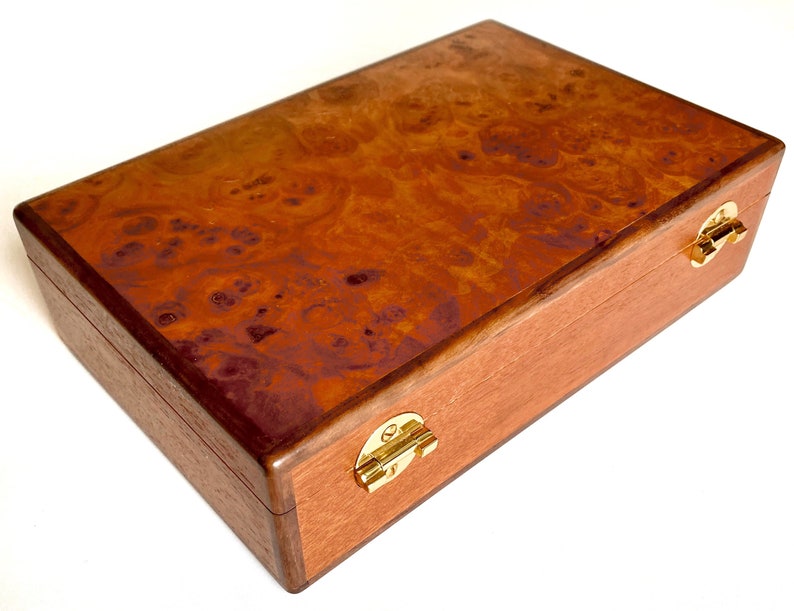 Large Wood Jewelry Box Heirloom Box with Lid 5th Anniversary Gift for Her Carpathian Elm Jewelry Box Handcrafted Jewelry Chest