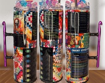 Crochet Hook Handle Tumbler with Crochet Cheat Sheet