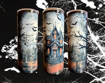 Haunted house tumbler, Halloween tumbler, spooky tumbler, glow in the  dark