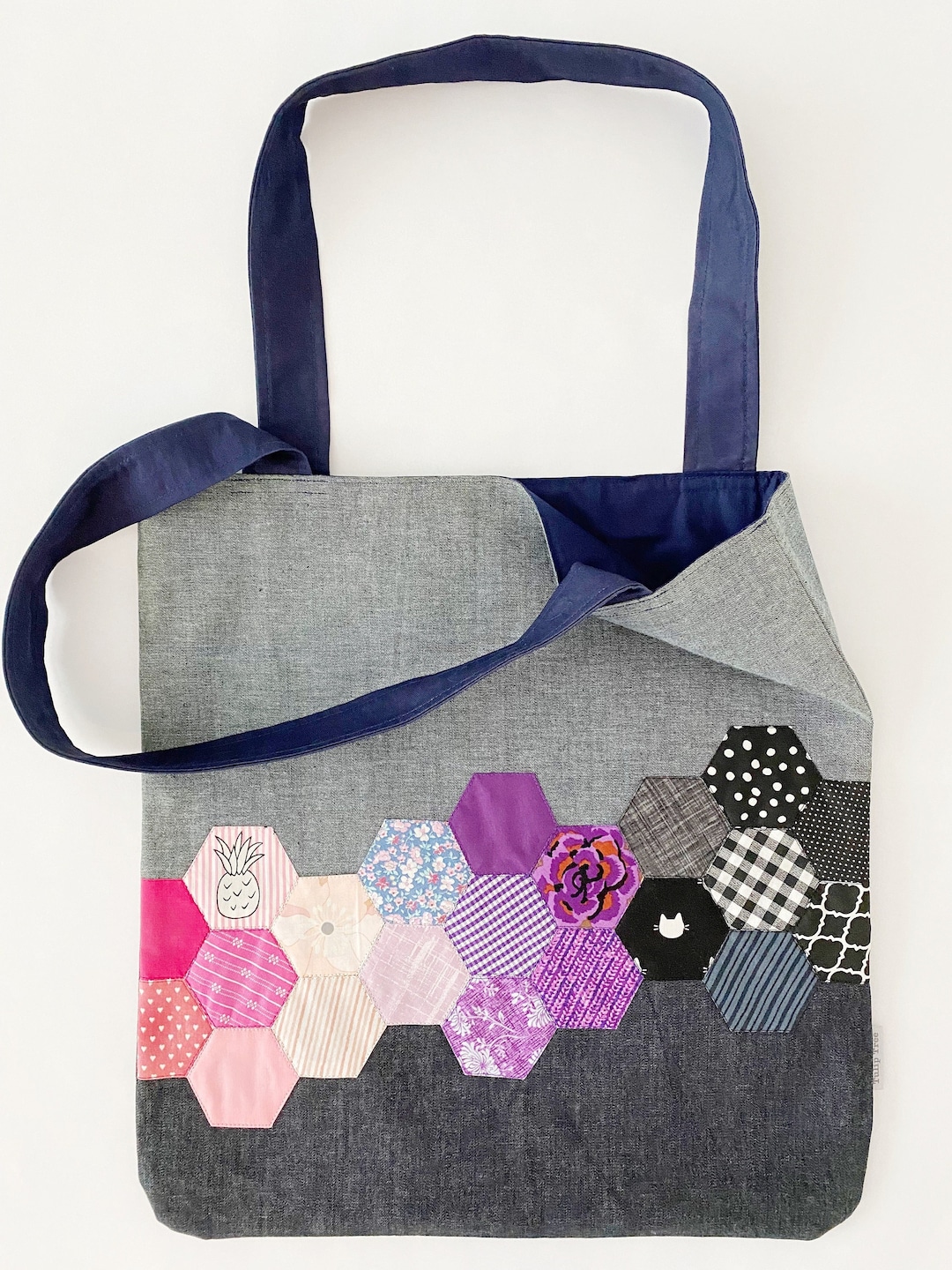 Purple and Pink Quilted Tote Bag Hexagon Quilted Tote One Etsy