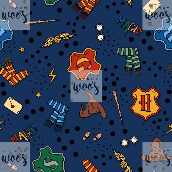 Wizard Houses Magic Witchcraft Magical Navy Witch Seamless Pattern / Fabric Design / Surface Pattern /Digital Pattern