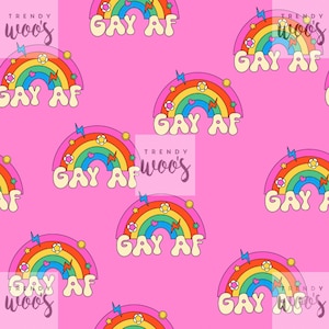 Gay AF Retro Slogan Lesbian Rainbow Pride LGBTQIA Różowy bezszwowy wzór / Projekt tkaniny / Wzór powierzchni / Papier cyfrowy / Wzór cyfrowy