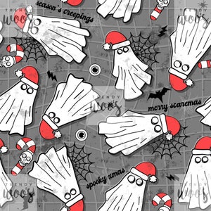 Christmas Xmas Ghosts Santa Spooky Punk Alternative Rock and Roll Seamless Pattern / Fabric Design / Surface Pattern / Digital Pattern